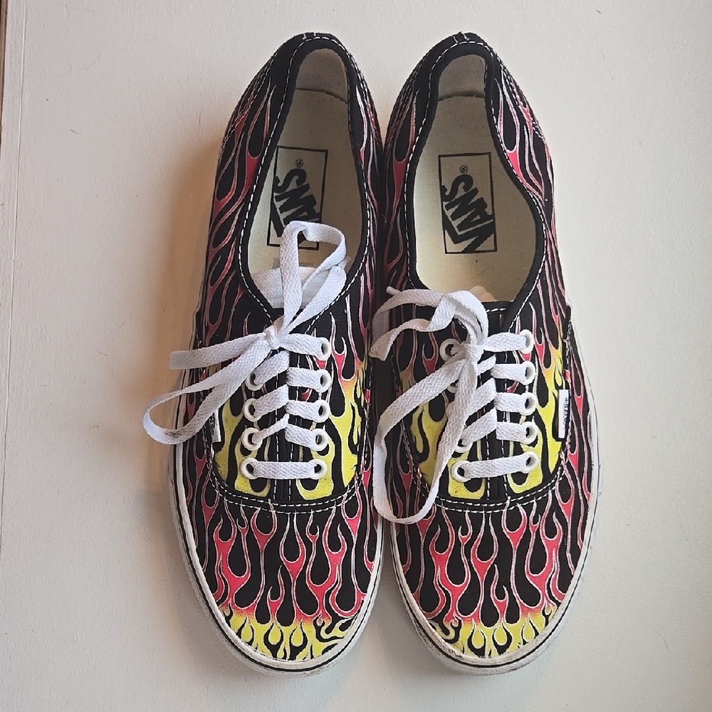 UNISEX Mens Or Womens Vans Flame Print Sneakers - Black and Yellow